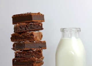 chocolate fudge beside milk bottle