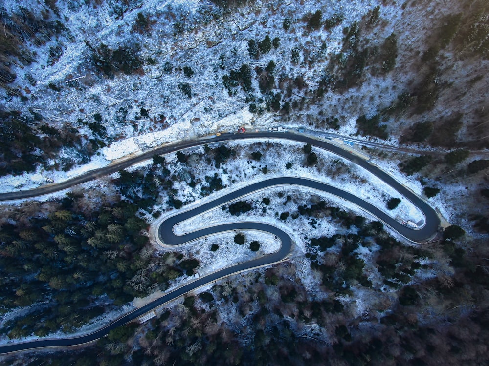 spiral road on aerial photography