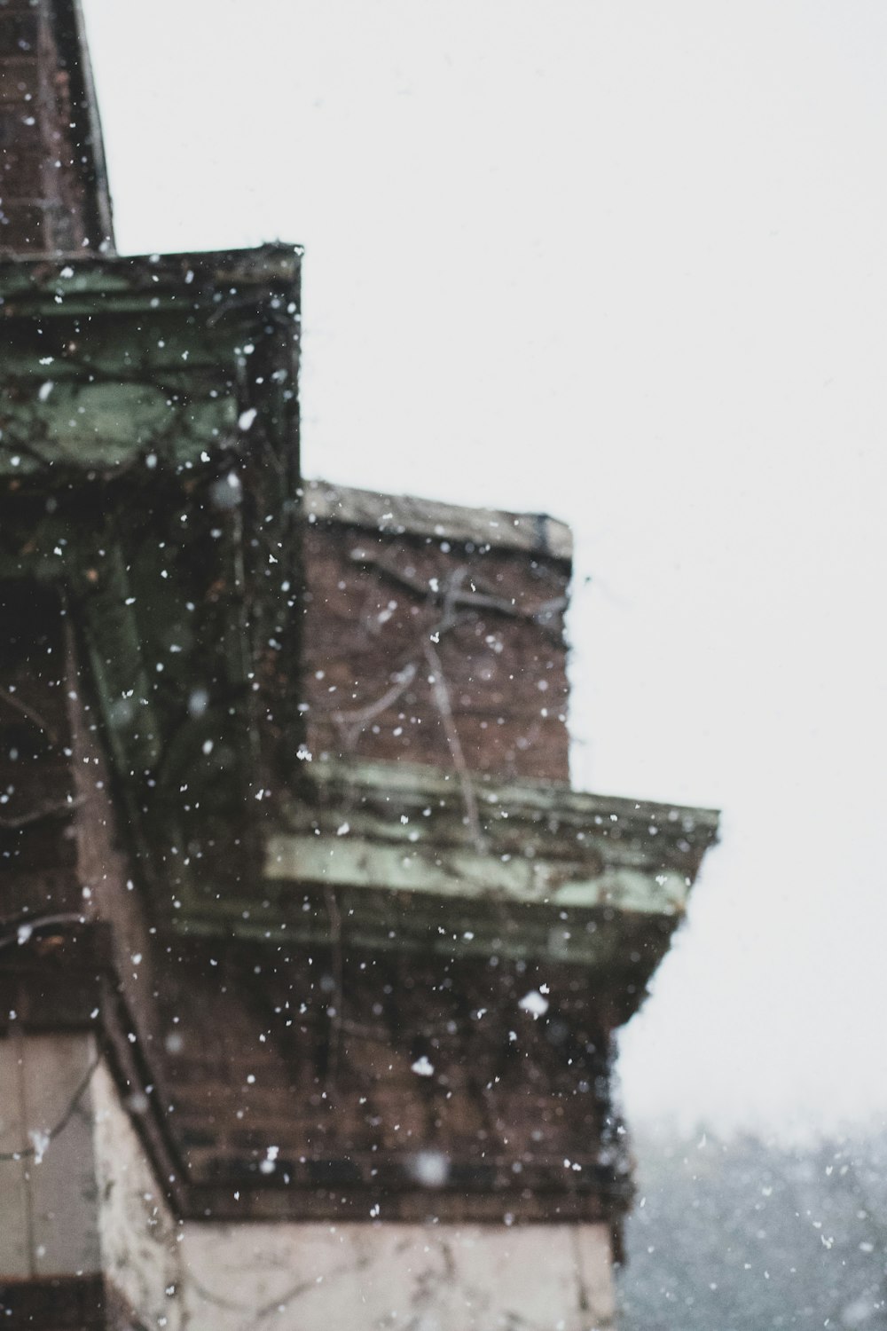 brown and green building under snow weather