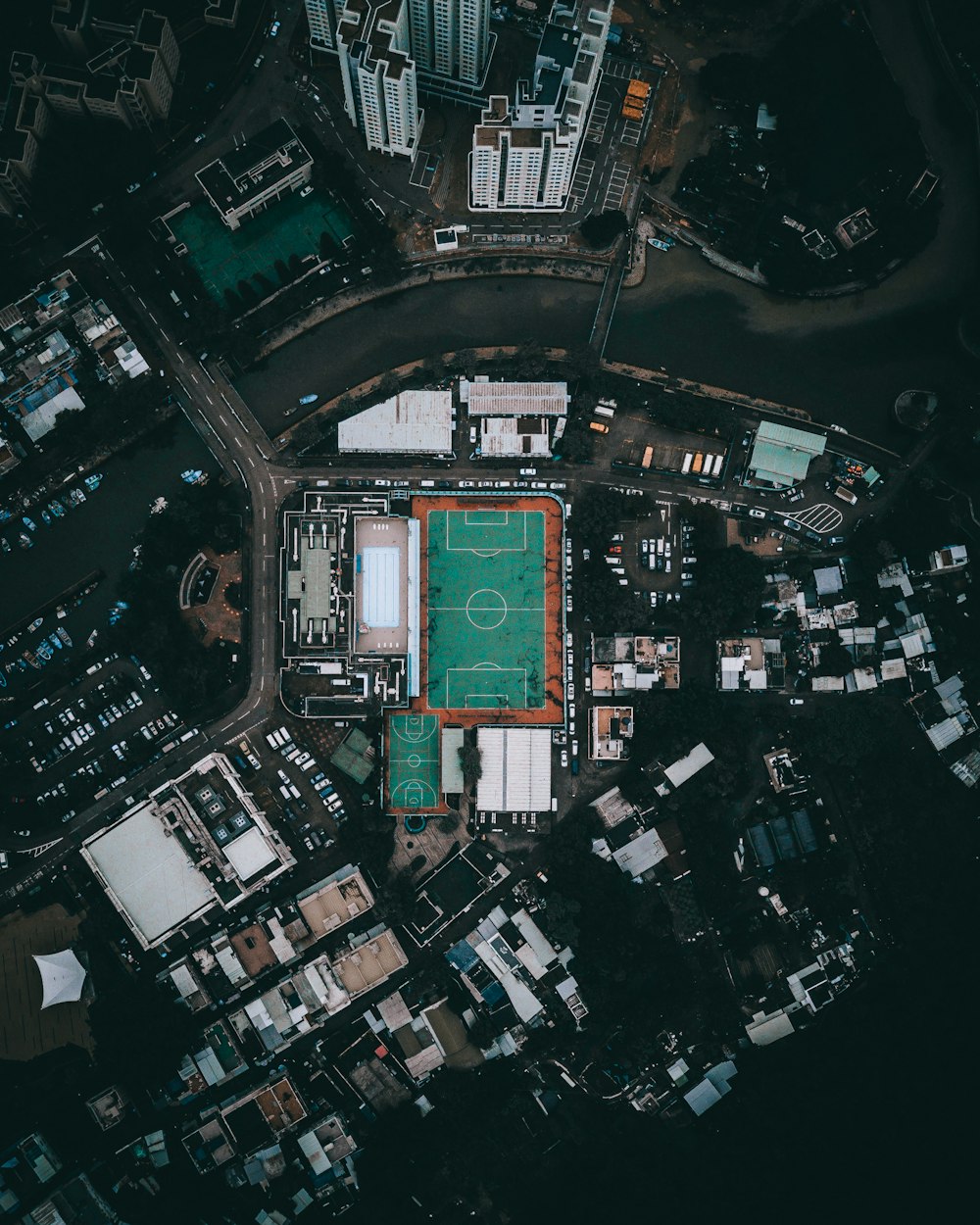 bird's eye view of soccer fiield