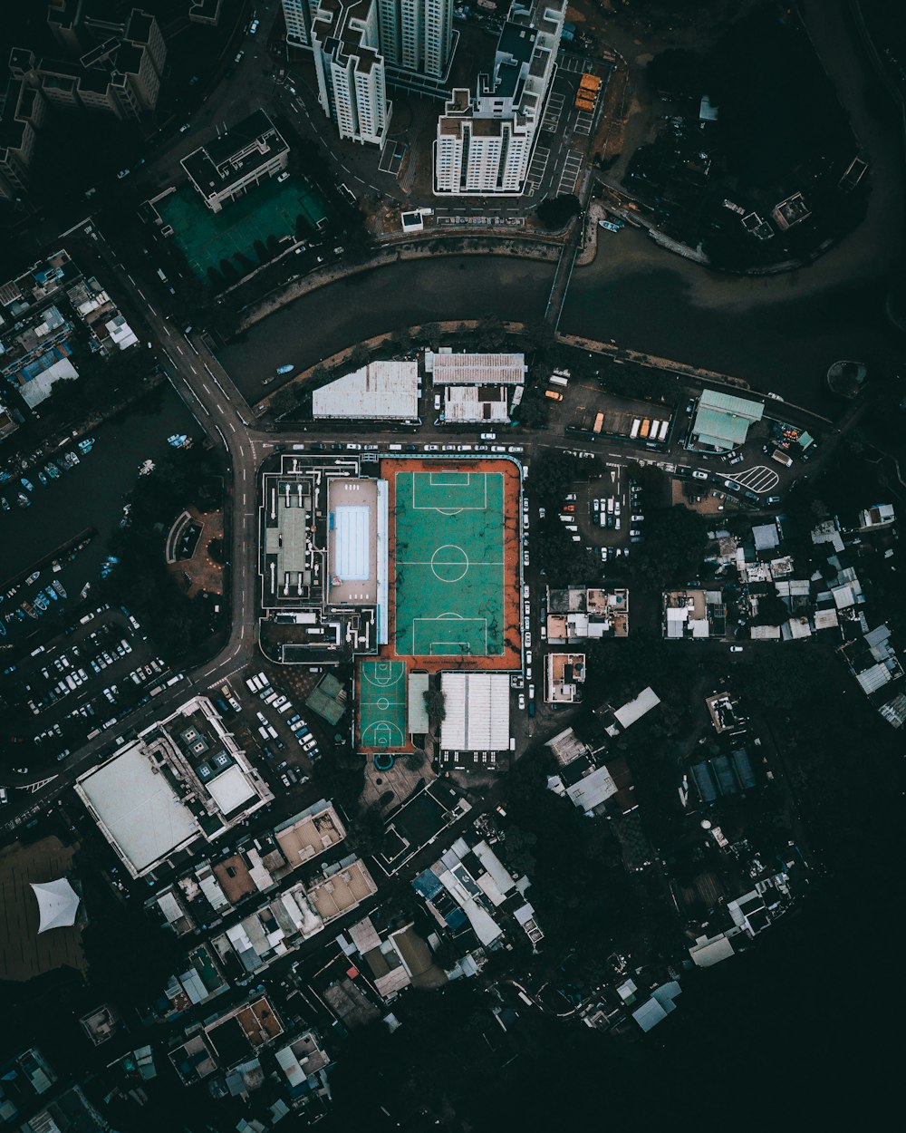 Vista a volo d'uccello del campo da calcio