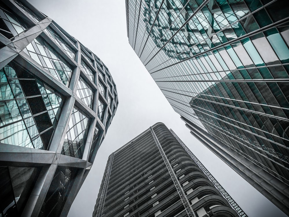 low angle photography of highrise buildings