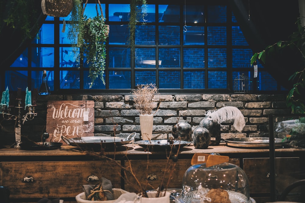 two black plates on table