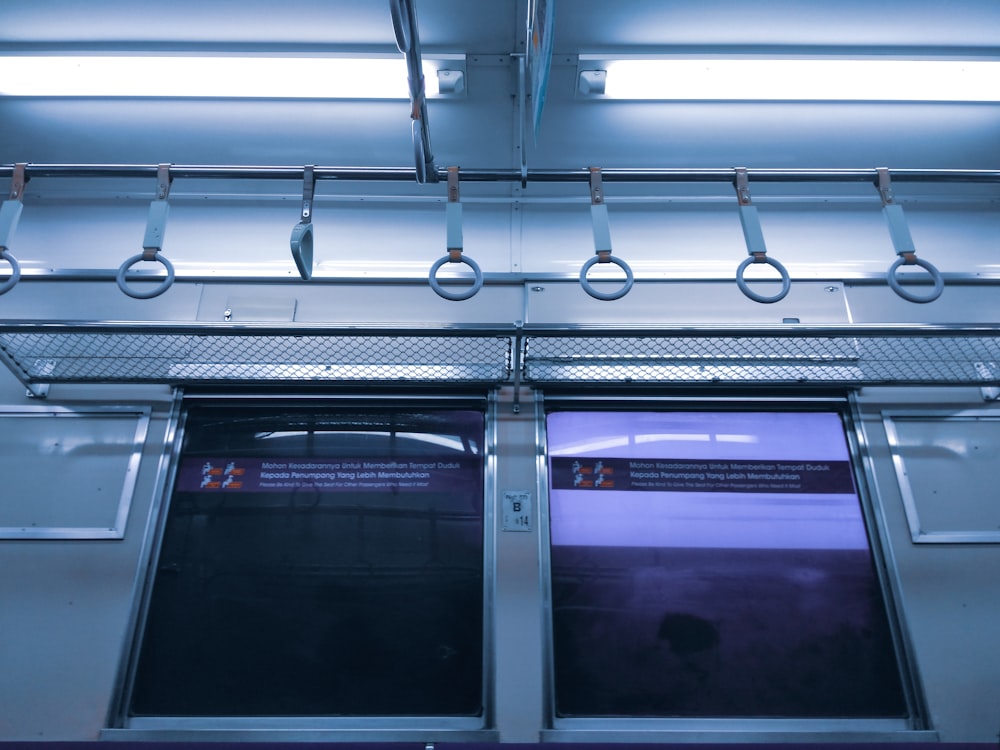 empty blue vehicle grab handles