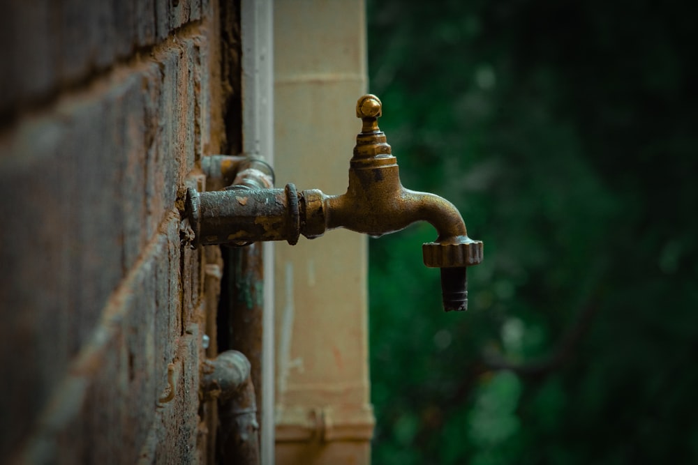 tilt shift focus photography of brown faucet