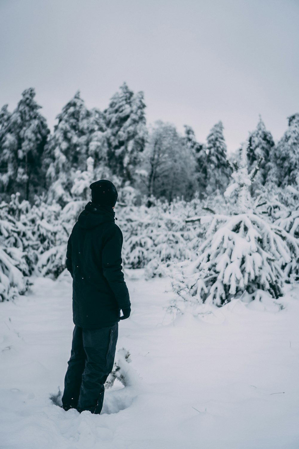 man standing on snow field