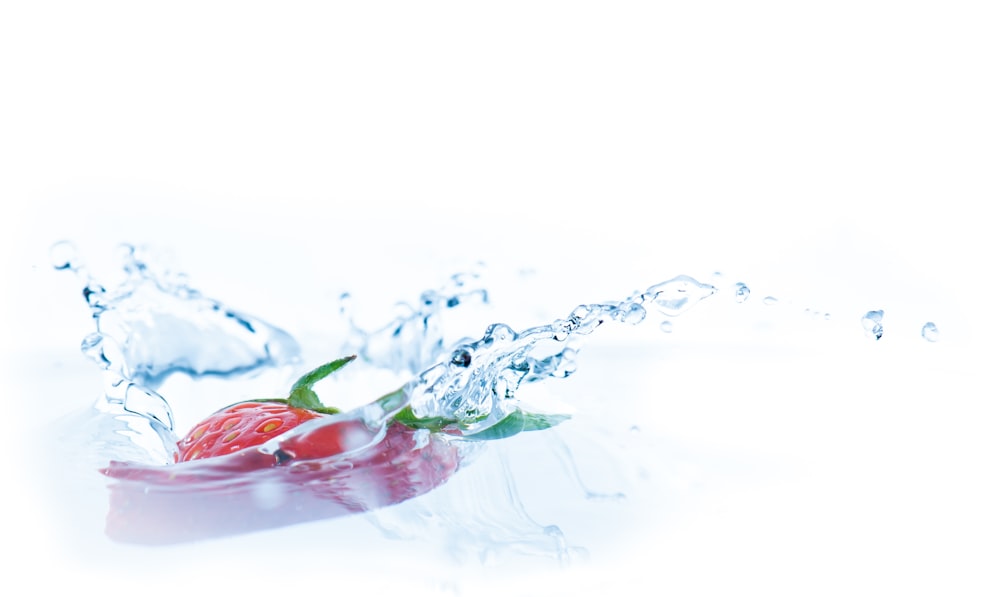 Salpicadura de fresa roja en el agua