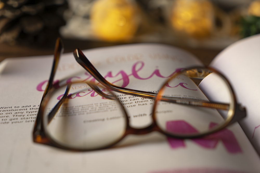 brown framed eyeglasses