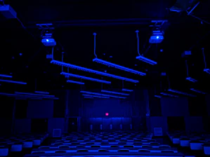 Elegant dark blue and gold themed classroom with students engaged in a psicanalysis lecture.