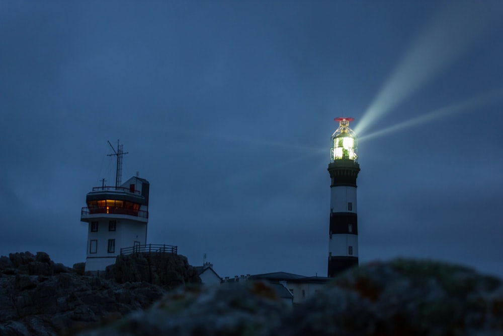 turned on light house tower