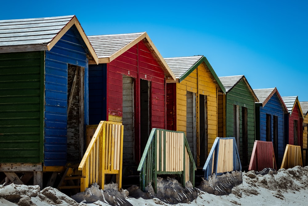 multicolored wooden shed lot