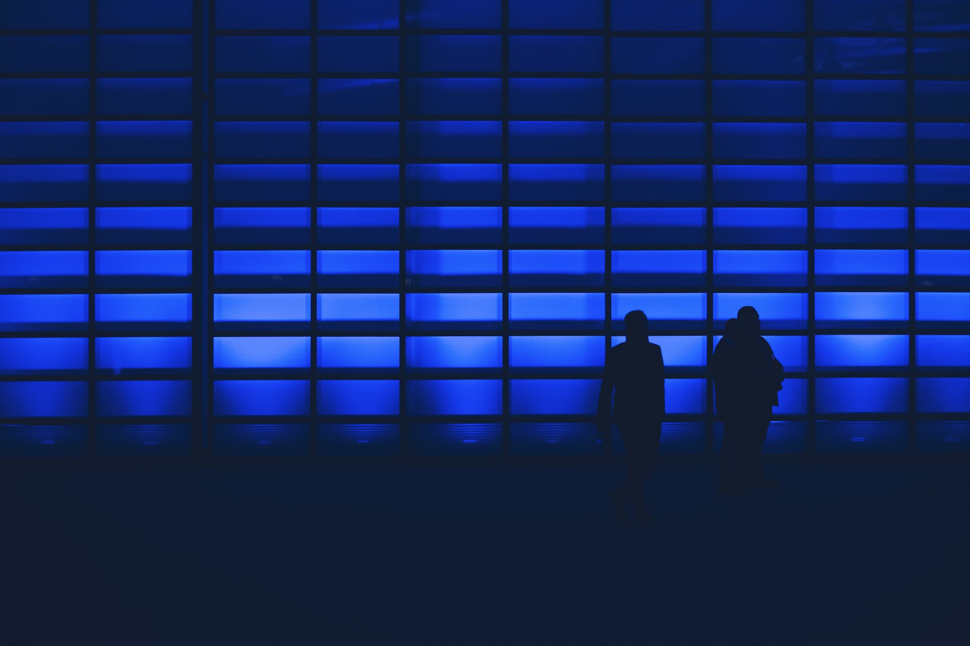 silhouette photo of two person standing near wall