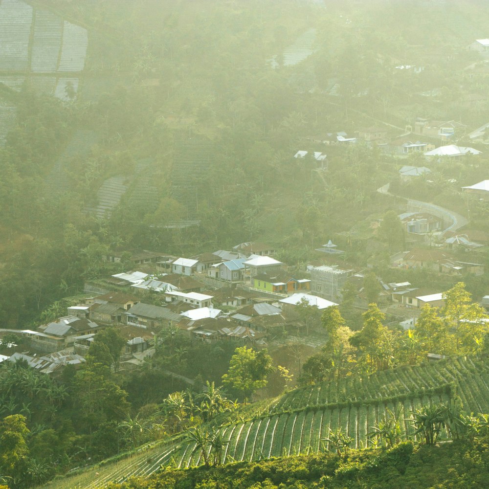 a view of a village from a hill