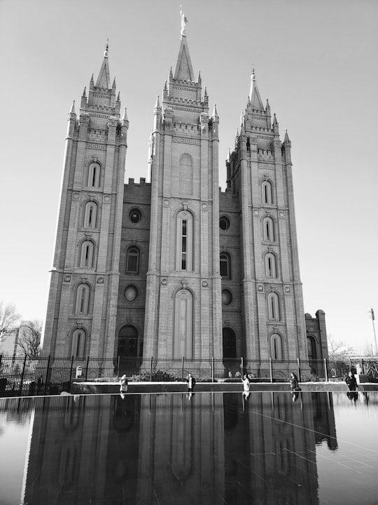 grayscale photography of castle in Salt Lake Temple United States