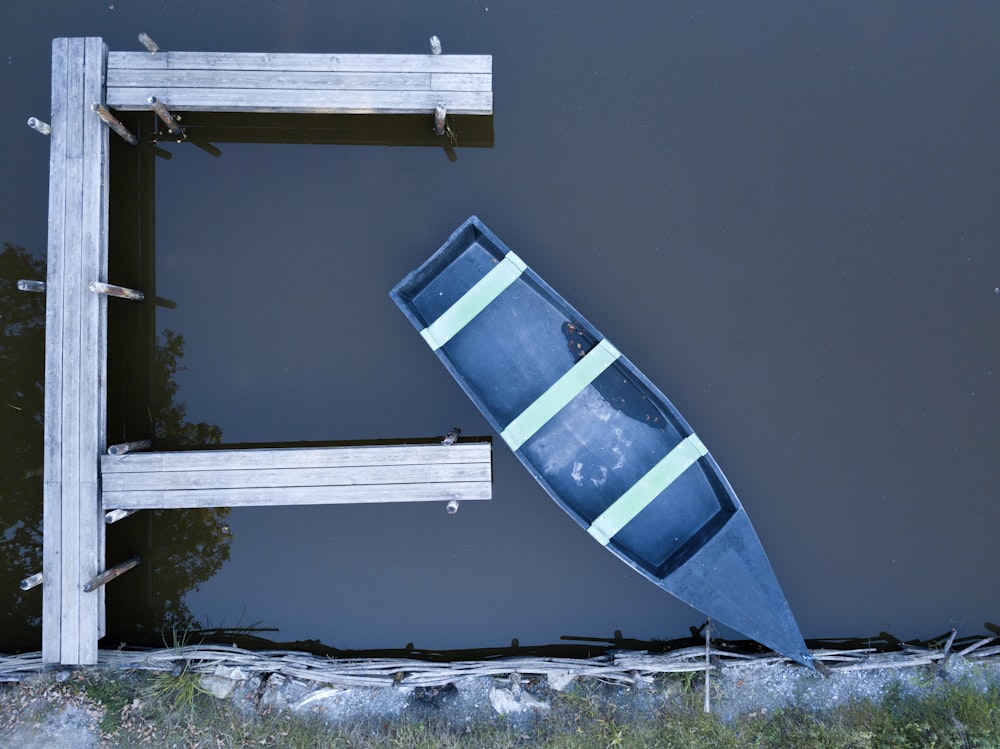 bird's-eye-view photo of blue jon boat