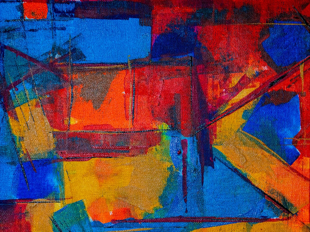 red, blue, and yellow painting