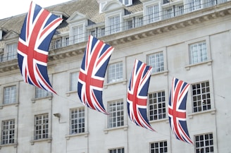 United Kingdom flags hanged near building