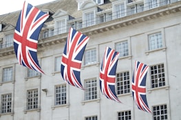 United Kingdom flags hanged near building