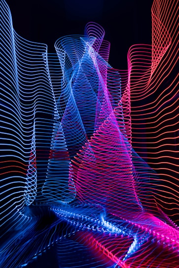 blue, red and pink abstract artwork