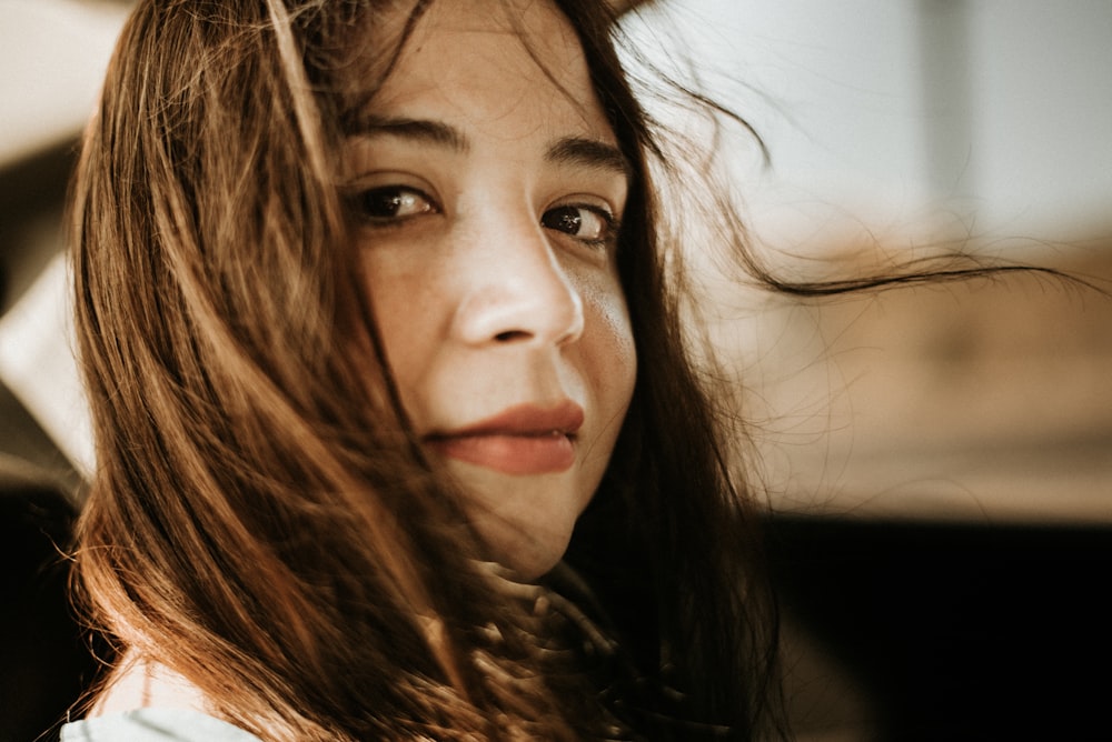 smiling woman in close-up photography