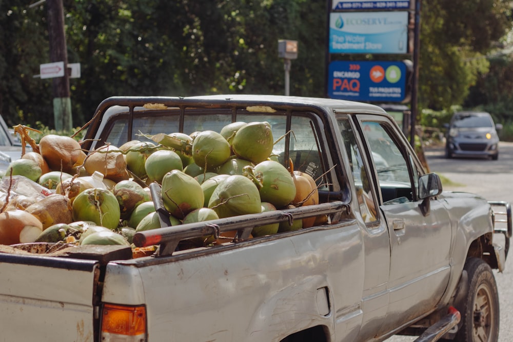 coconut fruit on pickup truck during daytime