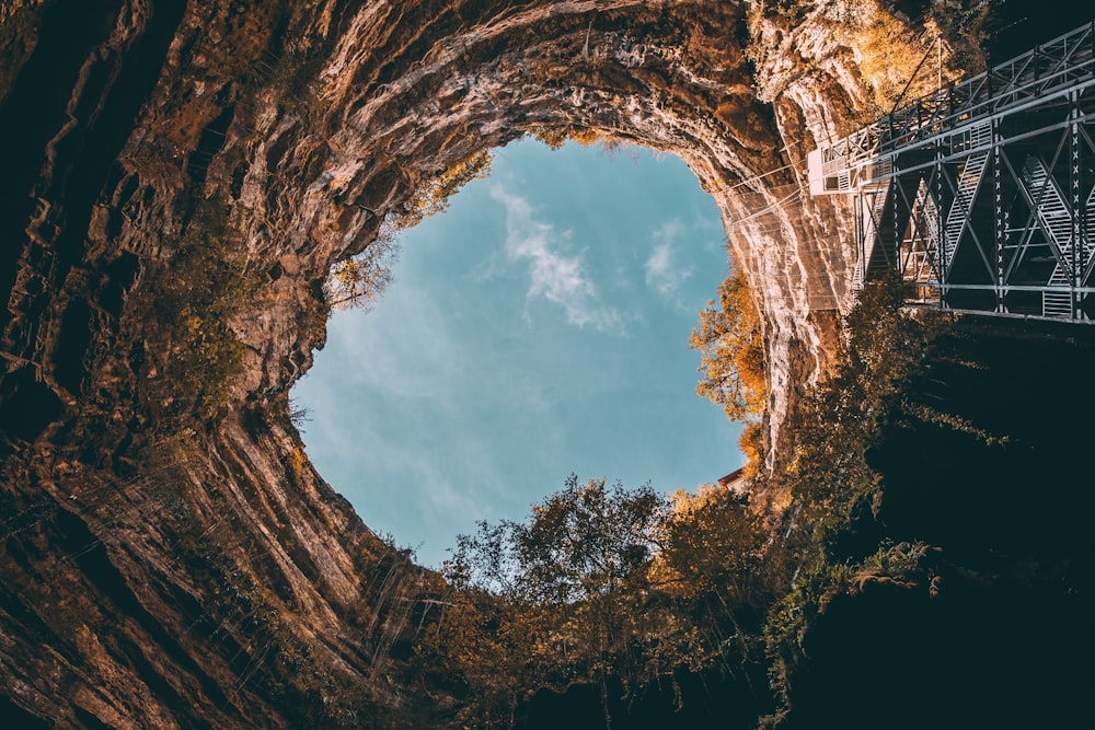 low-angle photography of rock formation