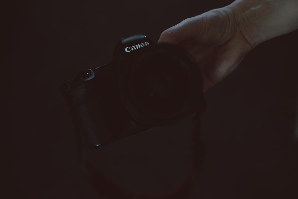 person holding Canon DSLR camera