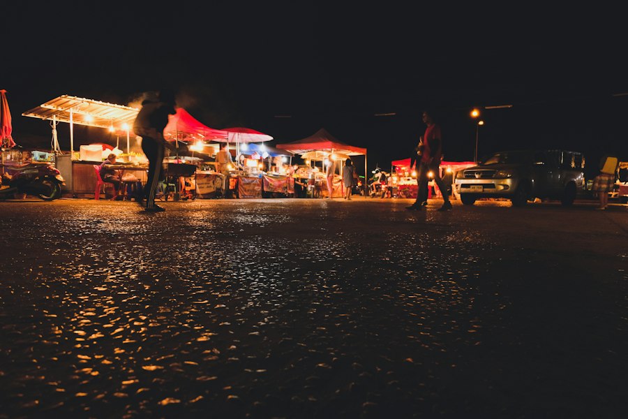 People walking through a night market