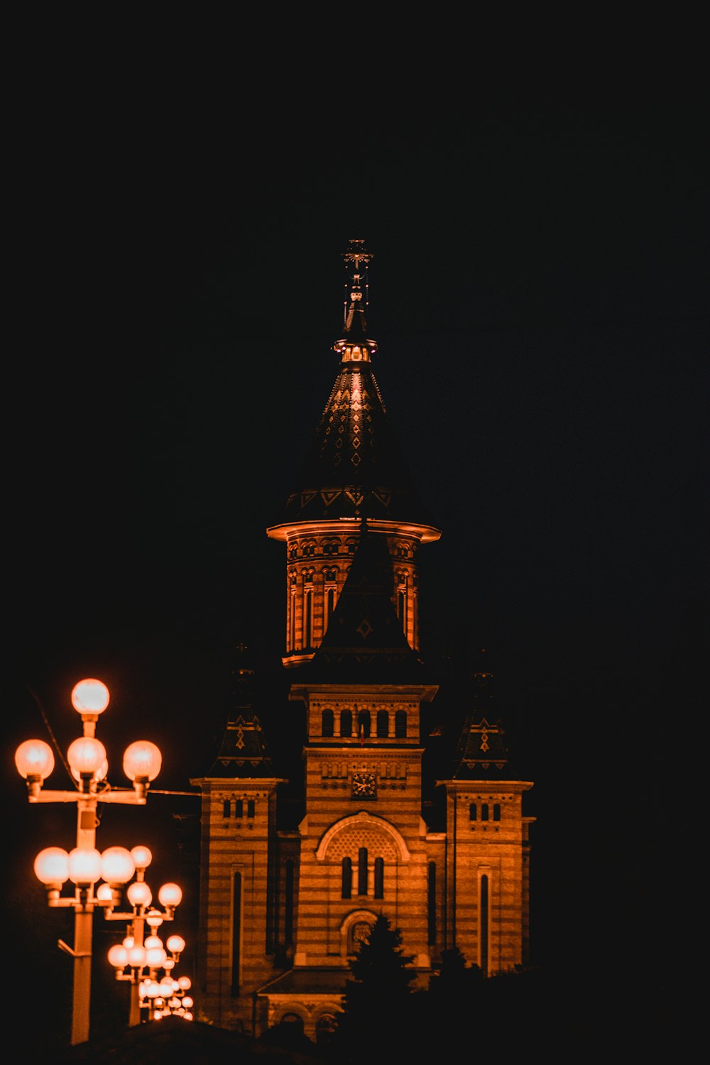 concrete building at night