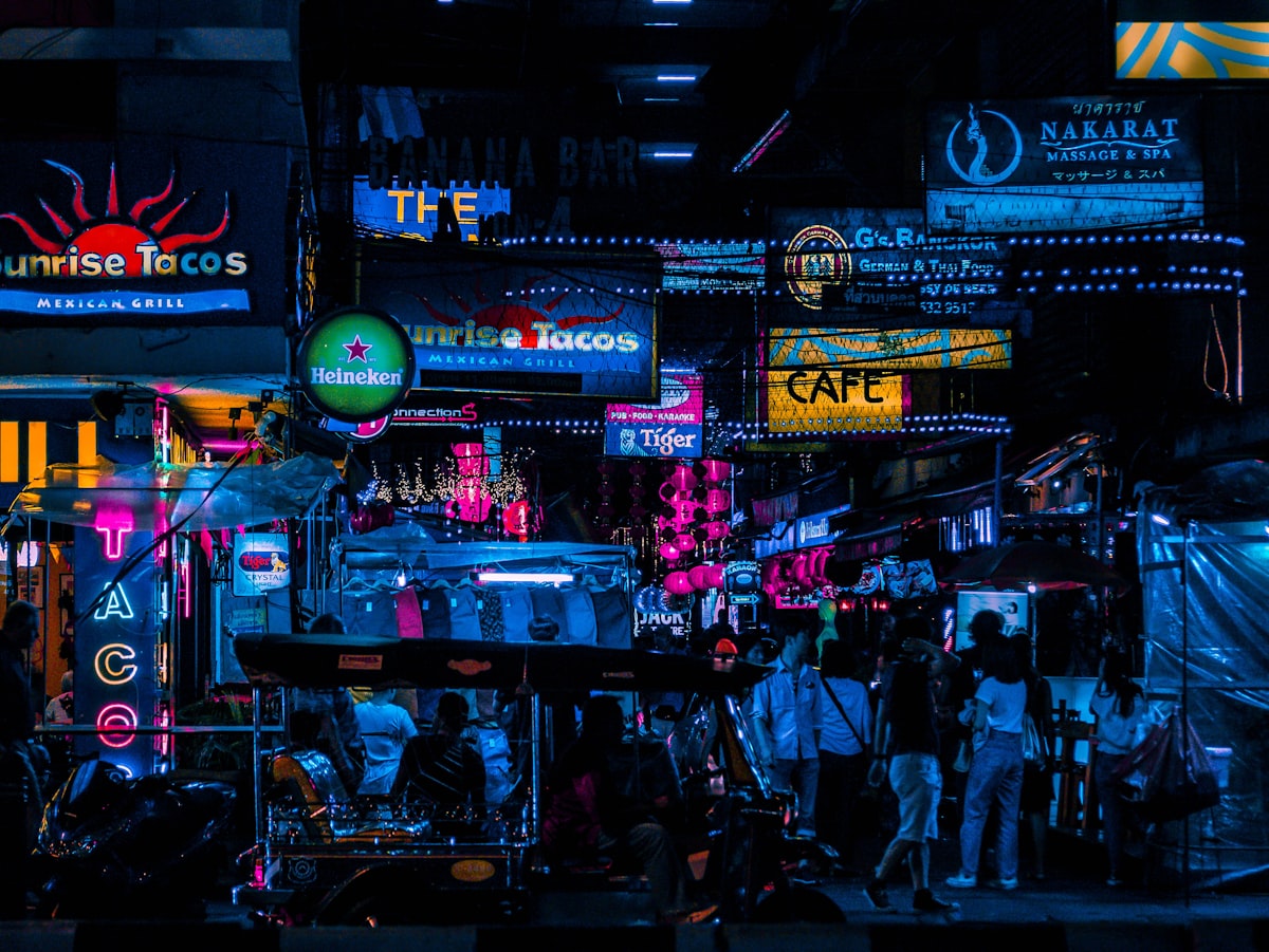 People at a night market in Bangkok