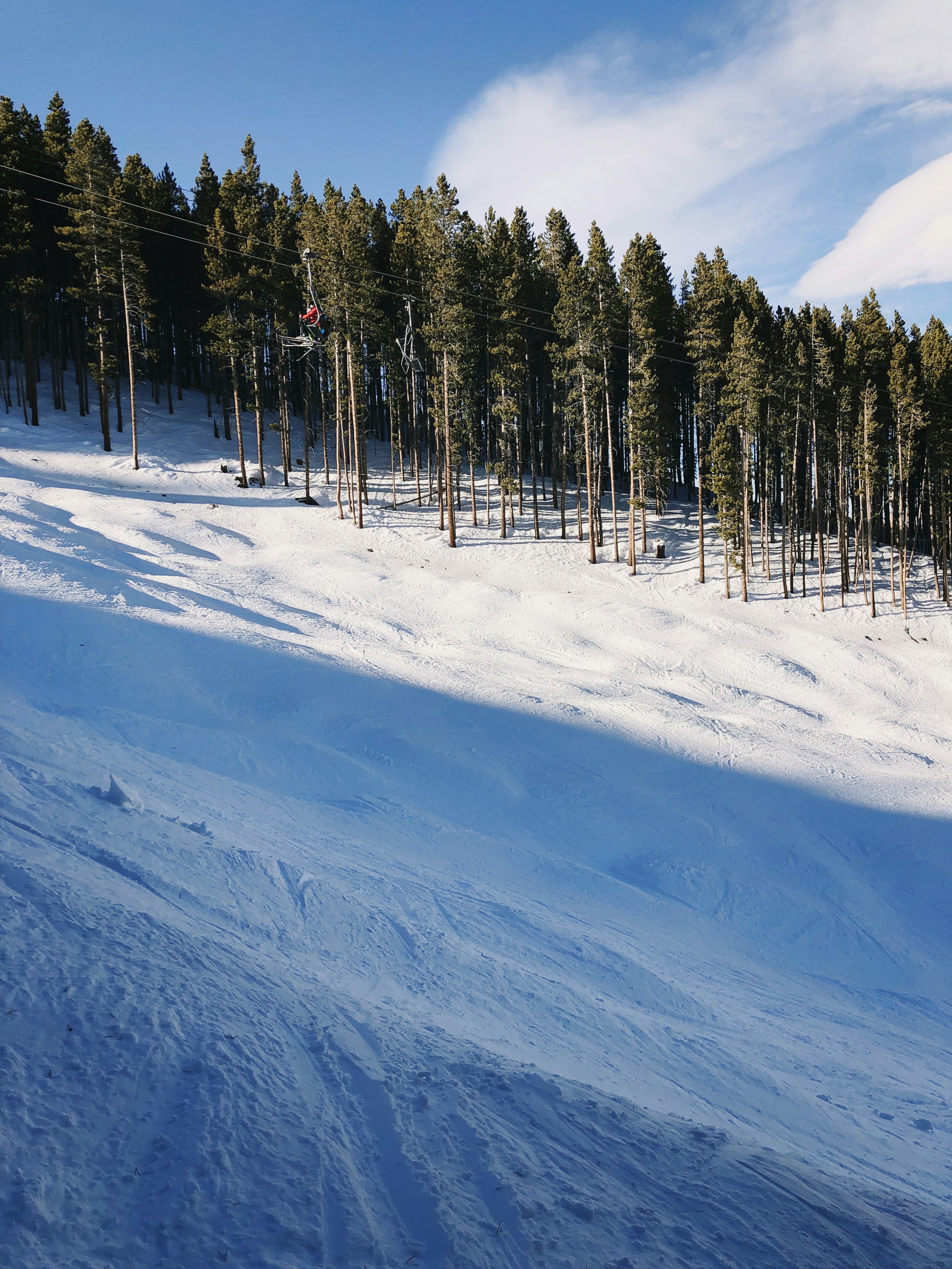 snow covered slope under blue skies