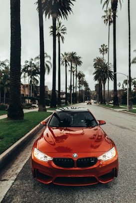 red BMW coupe parked at road