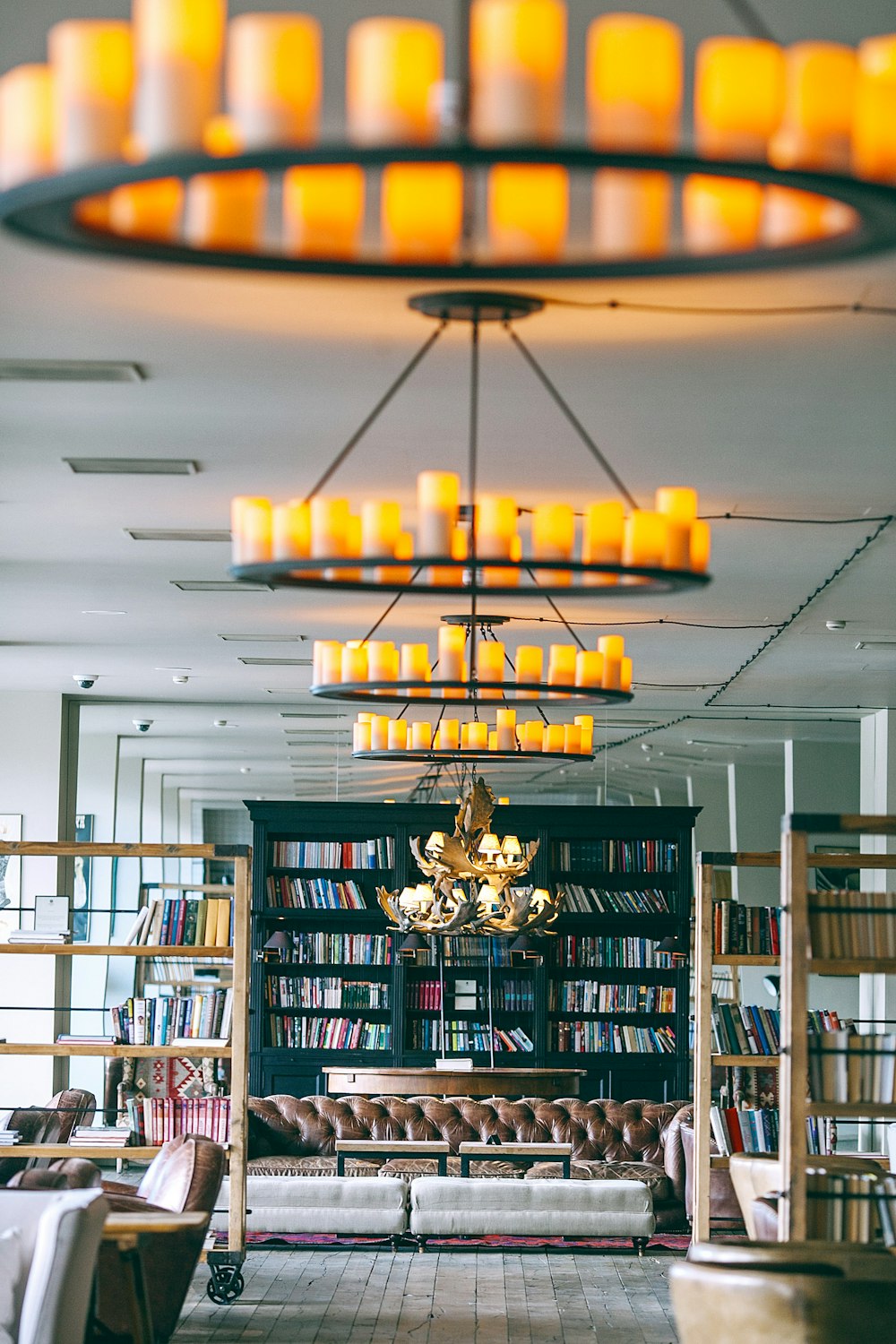 black and yellow chandelier in room