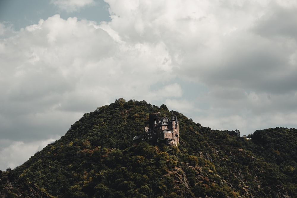 Edificio in calcestruzzo circondato da albero in montagna durante il giorno