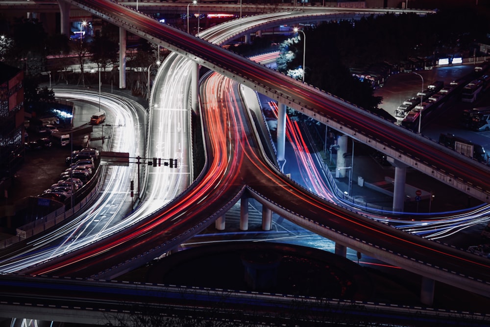 time-lapse photography of road during nighttime