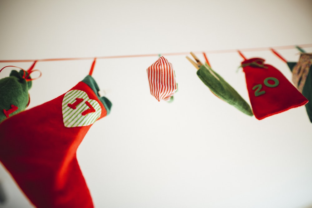 stockings and loot bags hanged on red rope