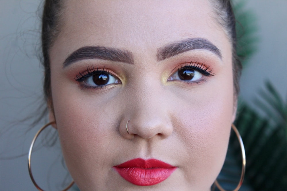 close view of woman's face with make up