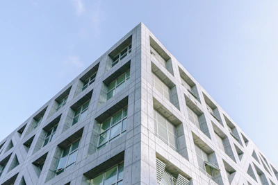 low-angle white concrete building