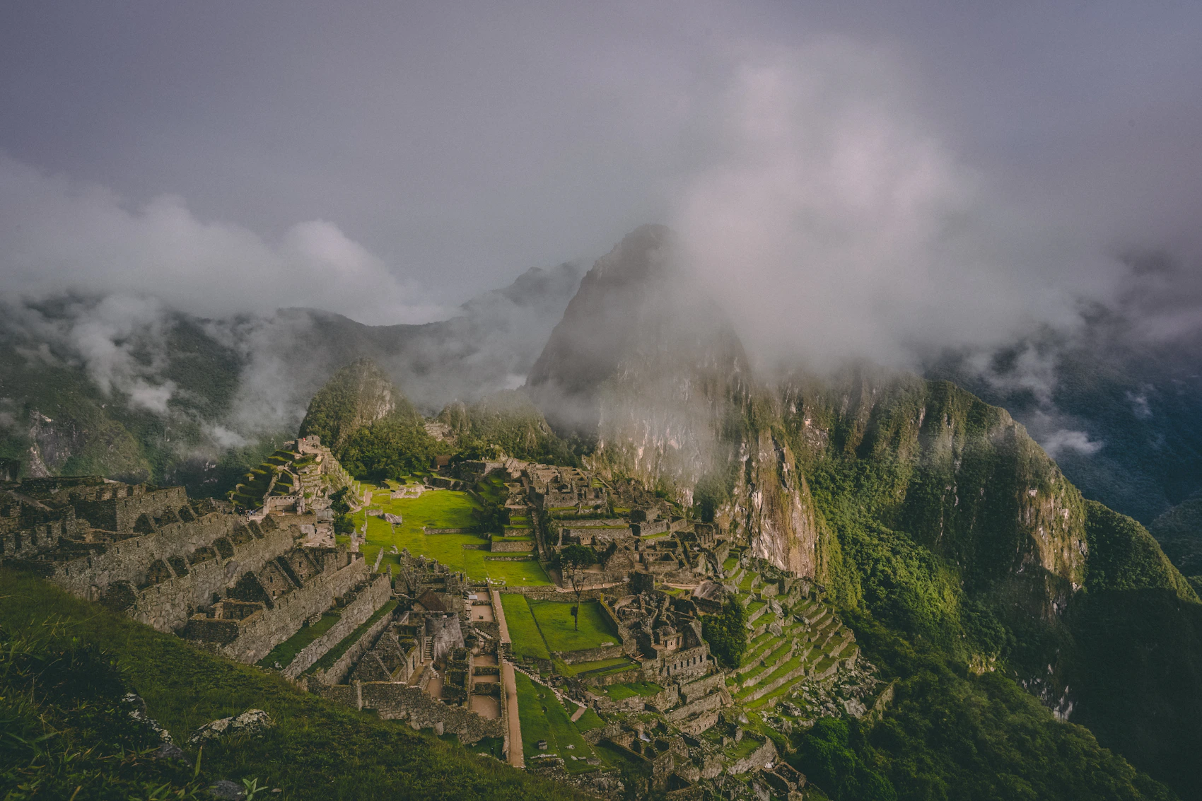 Machu Picchu and its green mountain terraces in Peru