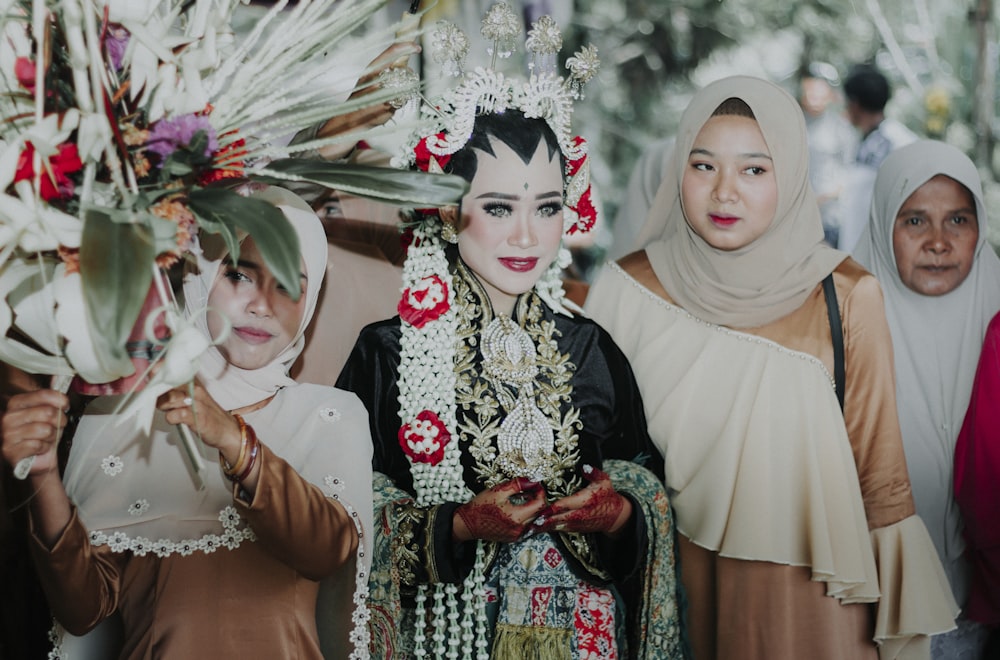 woman wearing black traditional wedding gown