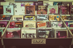 assorted Jazz record sleeve lot on rack
