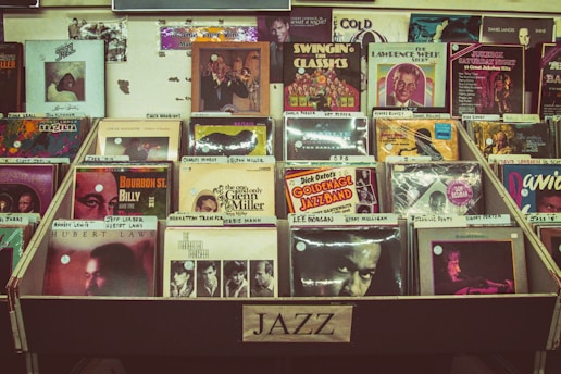 assorted Jazz record sleeve lot on rack