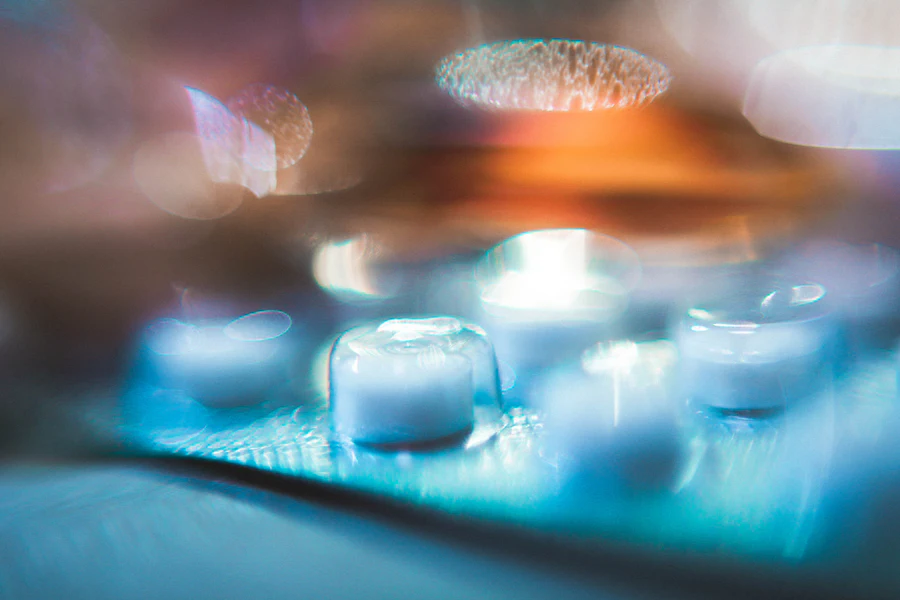 Glass vials on a laboratory tray
