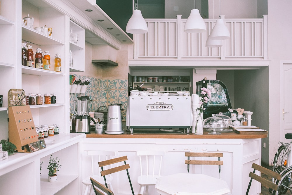 white and brown kitchen counter inside room