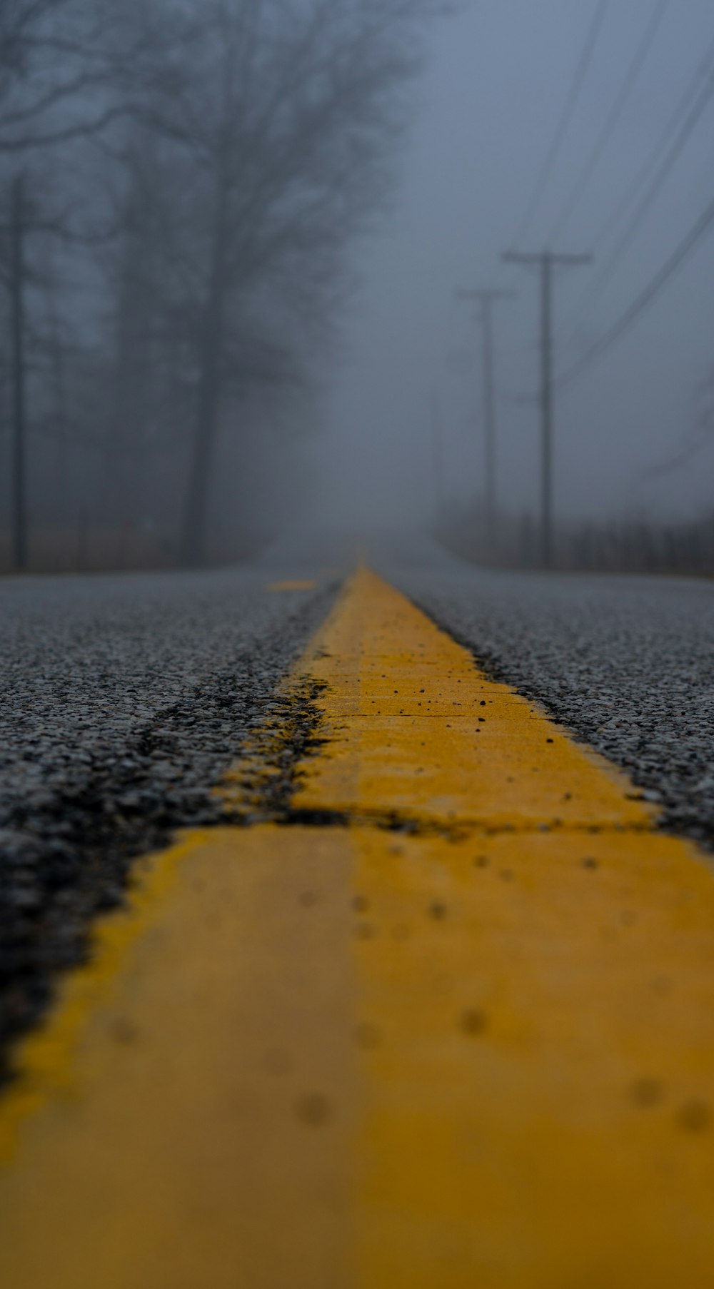 low-angle photography of yellow line on asphalt road