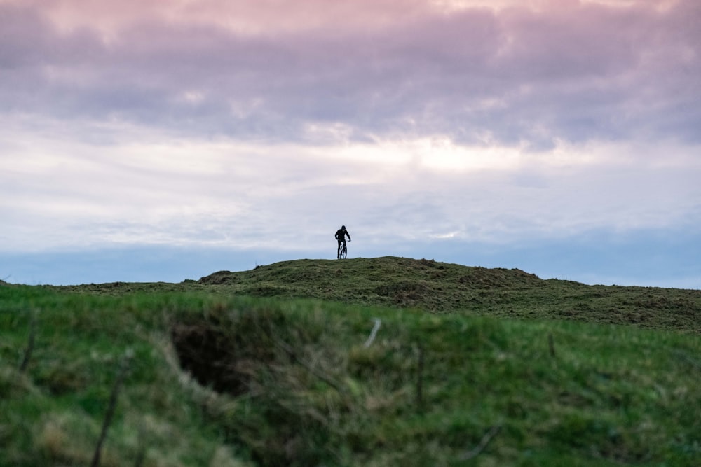 person walking on green grass field under cloudy sky during daytime