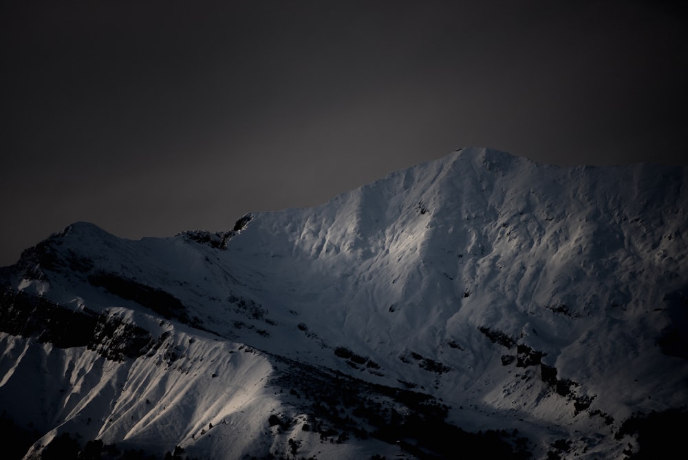 snow capped mountain at night