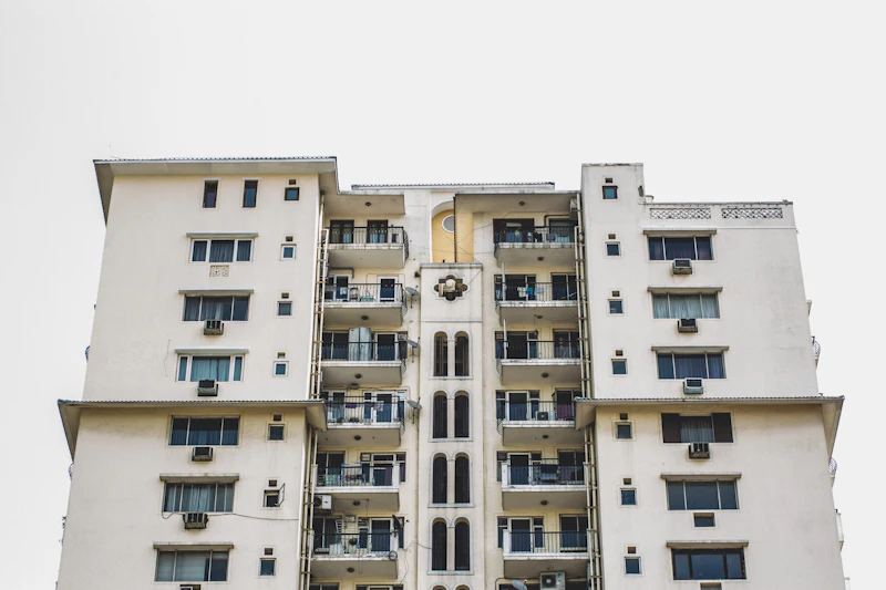 White high-rise apartment building in the Delhi NCR region