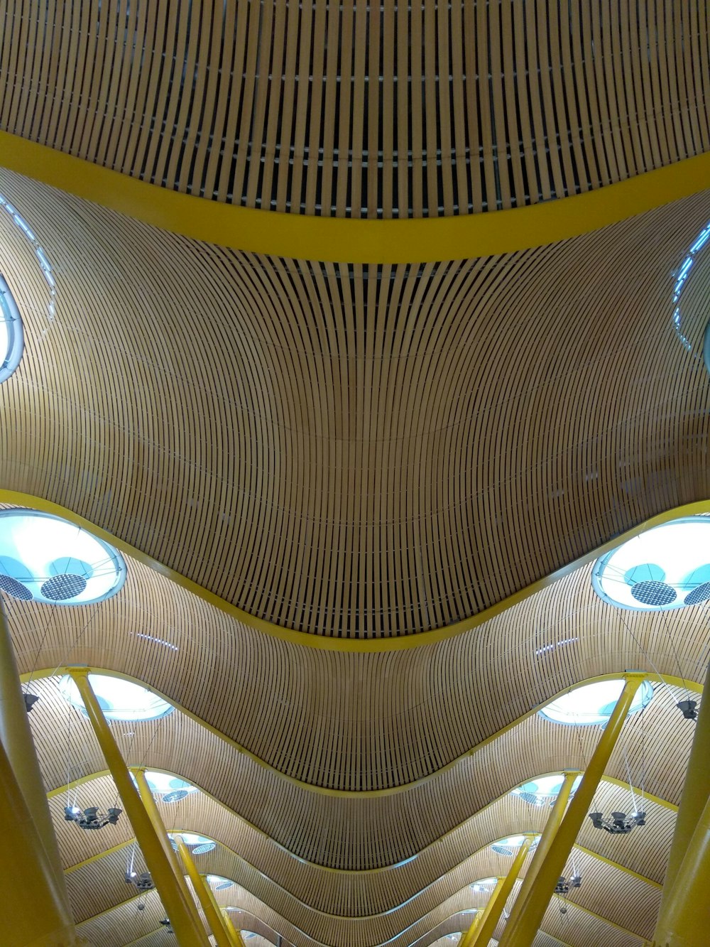 brown and green waves ceiling view