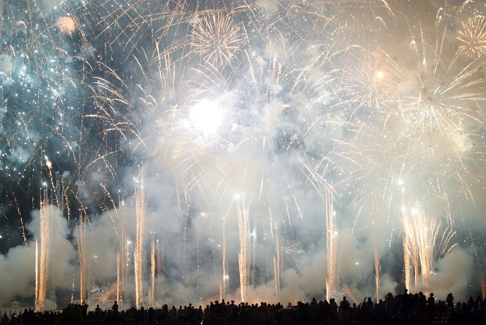 personnes regardant un feu d’artifice